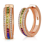 925 Sterling Silver Rainbow CZ Hoop Earrings