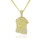 925 Sterling Silver Yellow Gold-Tone CZ Large Hip-Hop Religious Jesus Mens Pendant Necklace