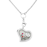 Stainless Steel Silver-Tone Floating Charms Love Heart Dogs Family Mom Glass Locket Pendant Necklace - Charms Included
