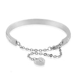 Stainless Steel Silver-Tone CZ Love Heart Adjustable Bangle Bracelet