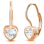 925 Sterling Silver Hoop Dangle Love Heart CZ Earrings, 0.7"
