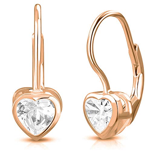 925 Sterling Silver Clear Bezel-Set CZ Love Heart Lever Back Earrings