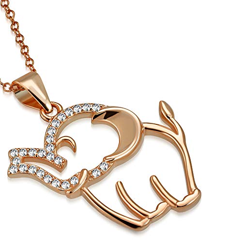 925 Sterling Silver Yellow Gold-Tone White Clear CZ Cut-Out Elephant Charm Pendant Necklace