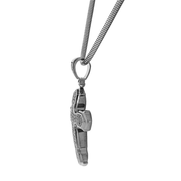 925 Sterling Silver Black Rhodium CZ Large Hip-Hop Statement Cross Pendant Necklace, 30"