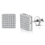 925 Sterling Silver Square White Clear CZ Screw Back Stud Earrings, 0.35"