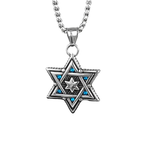 My Daily Styles Stainless Steel Star of David Pendant Necklace with Blue Accents – Jewish Judaica Necklace with 22" Chain for Men & Women