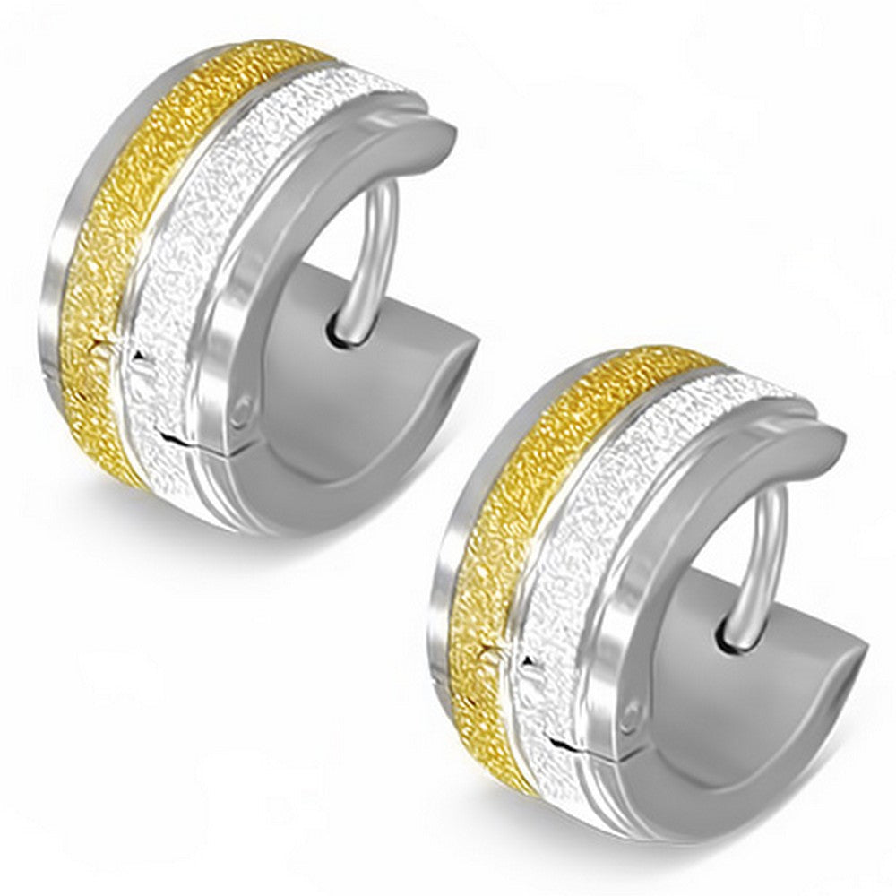 Stainless Steel Two-Tone Glitter Womens Hoop Huggie Earrings