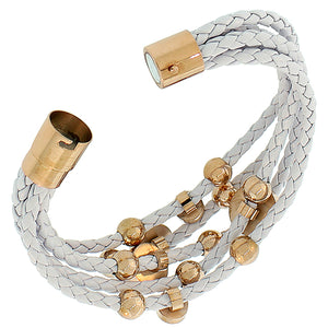 Fashion Alloy White Faux PU Leather Rose Gold-Tone Love Heart Multi-Row Layer Bracelet
