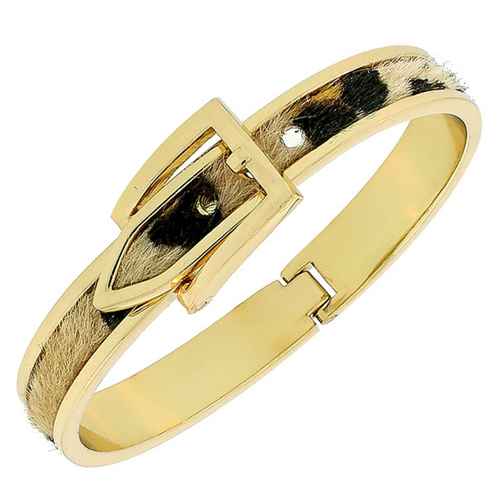 Fashion Alloy Yellow Gold-Tone Leopard Belt Buckle Bangle Bracelet