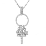 925 Sterling Silver White CZ Latin Cross Star Charms Link Chain Necklace