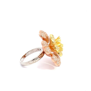 925 Sterling Silver Cocktail 3D Multi-Color Flower Ring