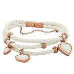 Fashion Alloy White Faux PU Leather Rose Gold-Tone Love Heart Multi-Row Layer Bracelet