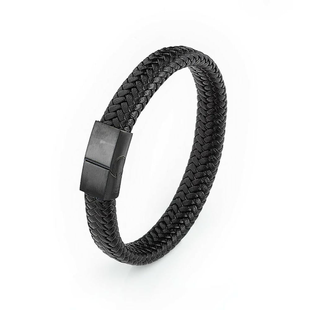 My Daily Styles Mens Black Genuine Leather Bracelet with Stainless Steel Magnetic Lock 8"