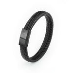 My Daily Styles Mens Black Genuine Leather Bracelet with Stainless Steel Magnetic Lock 8"
