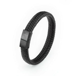 My Daily Styles Mens Black Genuine Leather Bracelet with Stainless Steel Magnetic Lock 8"