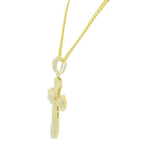 925 Sterling Silver Yellow Gold-Tone Clear CZ Large Hip-Hop Statement Cross Pendant Necklace