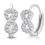 925 Sterling Silver Small White CZ Infinity Womens Girls Hoop Huggie Earrings