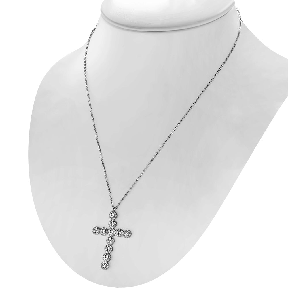 My Daily Styles Women's Large 925 Sterling Silver CZ Cross Pendant - Adjustable Chain 16"-18"