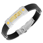 Stainless Steel Black Rubber Silicone Two-Tone Greek Key Men's Bracelet