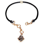 Black Cord Stainless Steel Rose Gold-Tone Flower CZ Wristband Bracelet