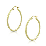 925 Sterling Silver Yellow Gold-Tone Faceted Round Hoop Earrings, 1"