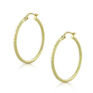 925 Sterling Silver Yellow Gold-Tone Faceted Round Hoop Earrings, 1"