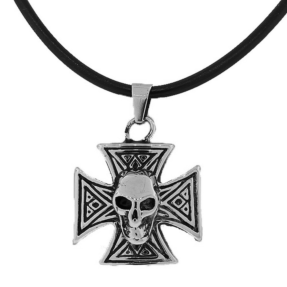 Stainless Steel Silver-Tone Skull Large Men's Pendant Necklace