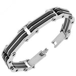 Stainless Steel Silver Black Two-Tone Link Chain Mens Bracelet