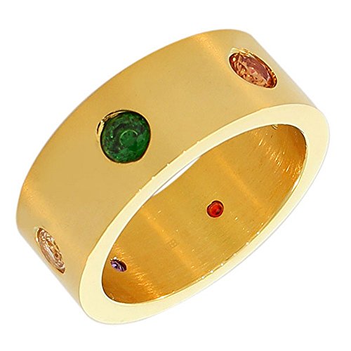 Stainless Steel Gold Multicolor CZ Ring Band