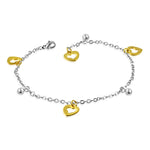 Stainless Steel Two-Tone Love Heart Anklet Bracelet