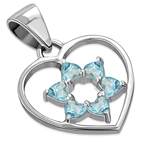 925 Sterling Silver Heart Star of David Pendant Necklace Cubic Zirconia
