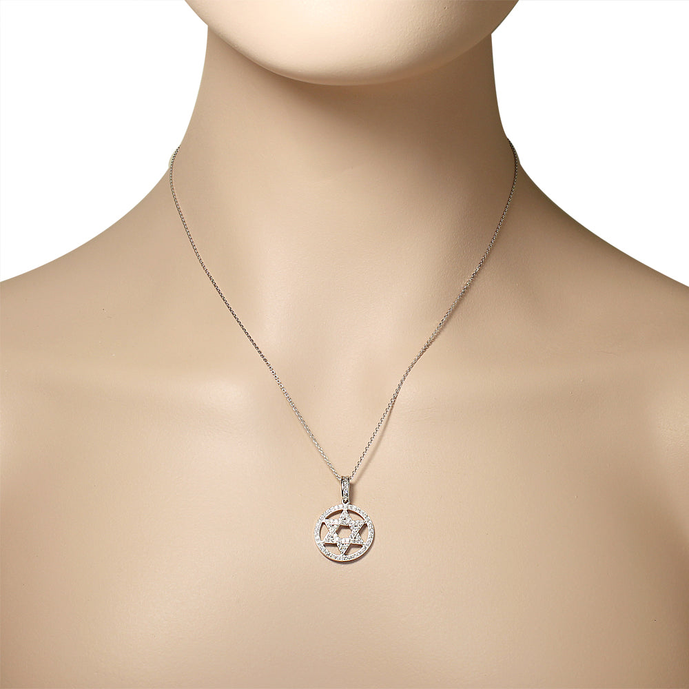 Circle Star of David Necklace Pendant Sterling Silver Cubic Zirconia