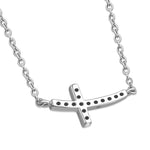 925 Sterling Silver Womens Sideways Religious Cross White CZ Pendant Necklace