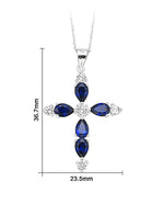 My Daily Styles 925 Sterling Silver Cross with Created Sapphire and CZ Stones Pendant Necklace- Adjustable Chain 16"-18"