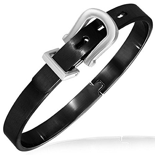 Stainless Steel Silver-Tone Stone Design Belt Buckle Adjustable Womens Bracelet