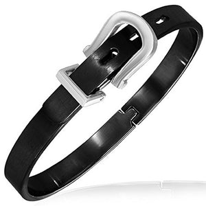 Stainless Steel Silver-Tone Stone Design Belt Buckle Adjustable Womens Bracelet