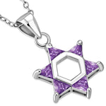 925 Sterling Silver Jewish Star of David Pink CZ Womens Girls Pendant Necklace
