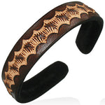 Brown Leather Engraved Cuff Bangle Womens Bracelet
