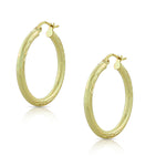925 Sterling Silver Yellow Gold-Tone Floral Design Round Hoop Earrings, 0.90"
