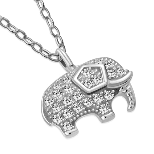 My Daily Styles 925 Sterling Silver Small Elephant CZ Pendant Necklace - 18" Silver Chain Included