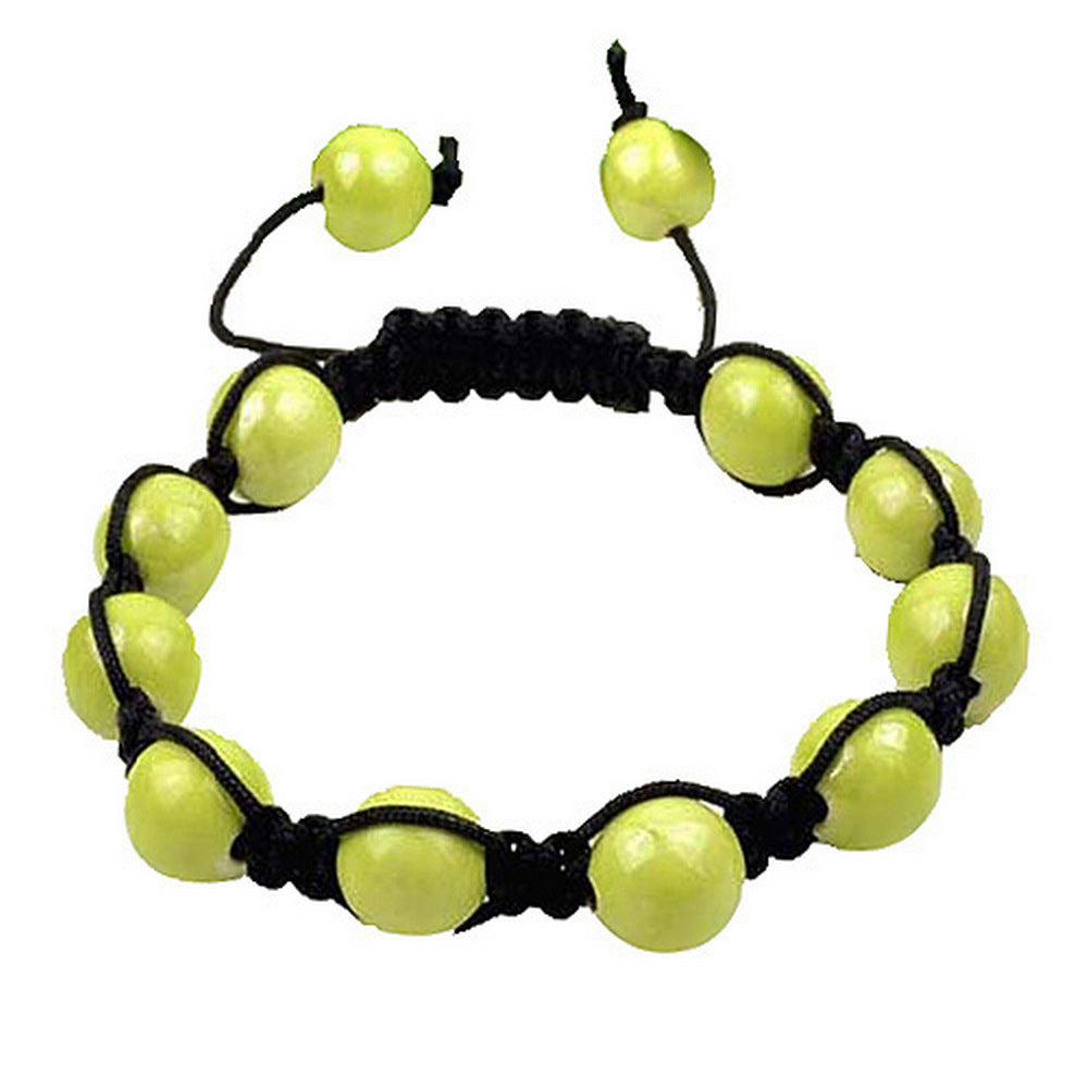 Faint Light Green Beads Black Cord Macrame Beaded Bracelet