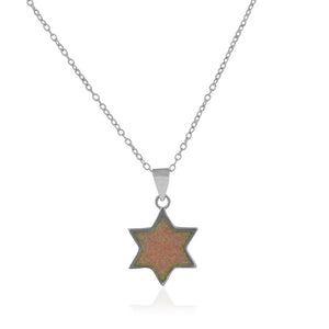 925 Sterling Silver Pink Simulated Opal Jewish Star of David Pendant Necklace