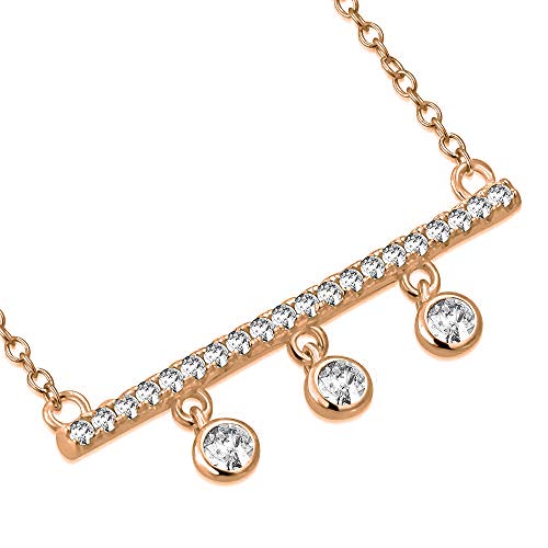 925 Sterling Silver Round Bezel-Set CZ Sideways Bar Pendant Necklace, 18"