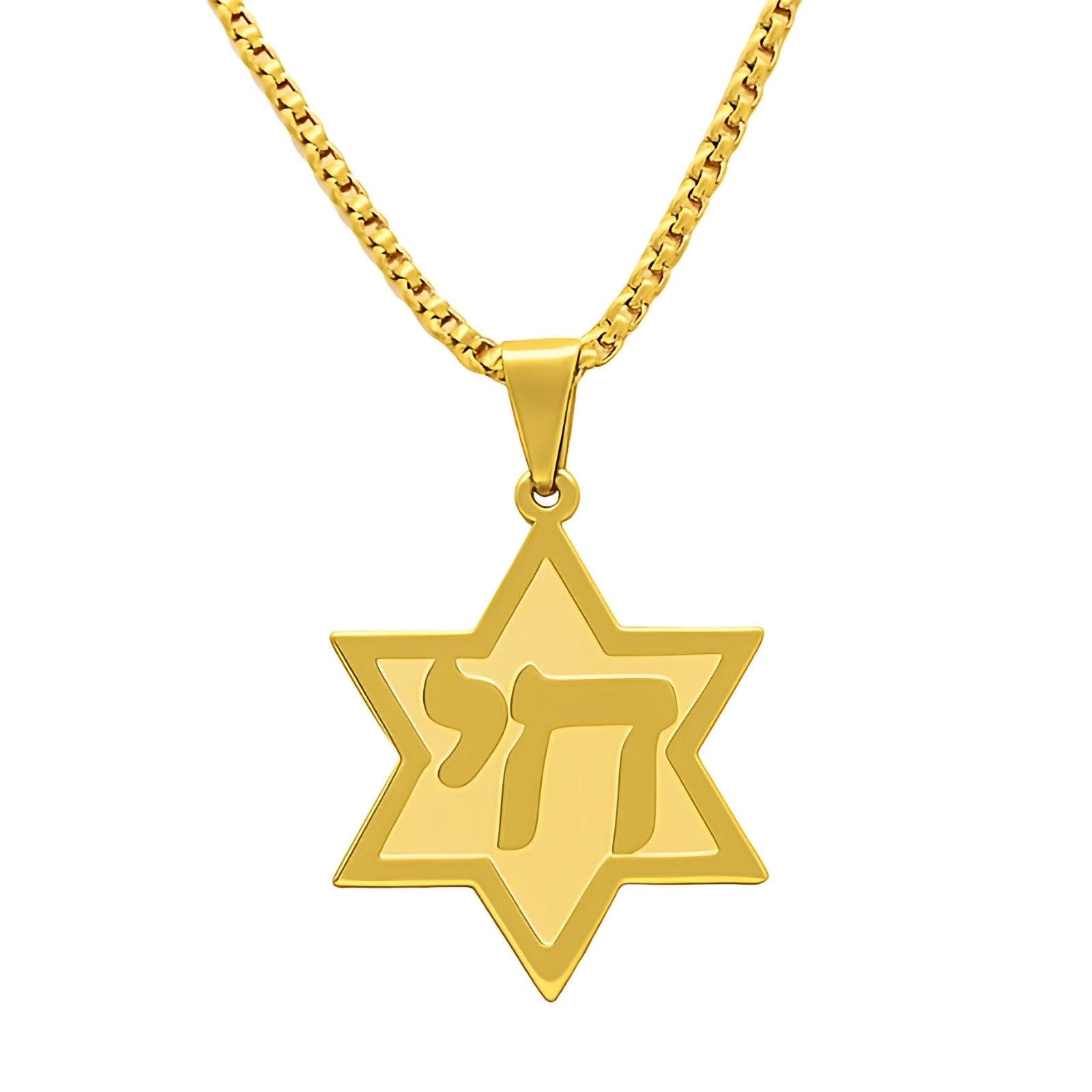 Star of David “Chai” Pendant Necklace with 23.6" Chain – Stainless Steel, Gold-Tone, or Black-Tone Judaica Necklace for Men & Women