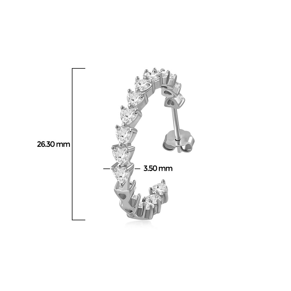 925 Sterling Silver Heart Shaped Cubic Zirconia Hoop Earrings