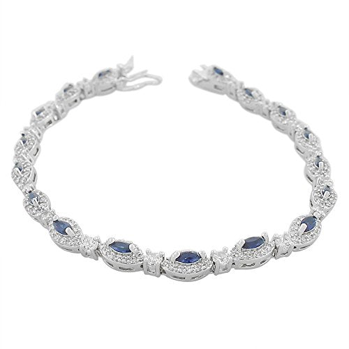 Marquise White Blue Sapphire-Tone CZ Classic Tennis Bracelet