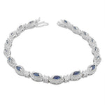 925 Sterling Silver Marquise White Blue Sapphire-Tone CZ Classic Tennis Bracelet