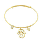925 Sterling Silver Yellow Gold-Tone Hamsa Evil Eye Love Heart Bangle Bracelet