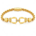 My Daily Styles Women's Gold Tone Stainless Steel Bracelet with CZ Accent Clasp, 8 Inch Multi Strand Link Chain Bracelet, Polished Finish, Fashion Jewelry Gift for Women
