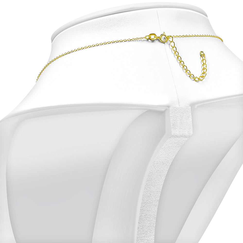 925 Sterling Silver Yellow Gold-Tone CZ Breast Cancer Awareness Ribbon Pendant Necklace